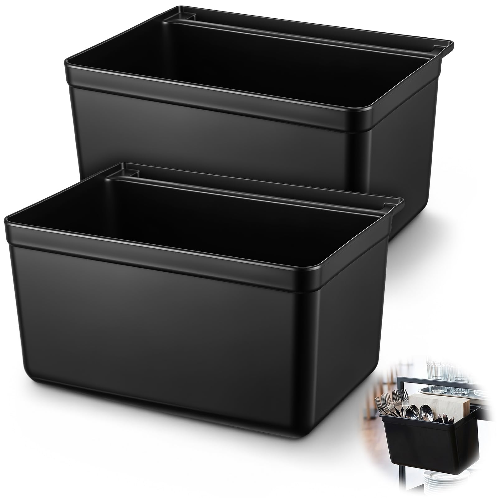 Ferrochef 2 Pack Black Silverware Bin 12.6x9x7.1 for Rolling Utility Cart, Removable Cutlery Organizer Tray for Restaurant Ki