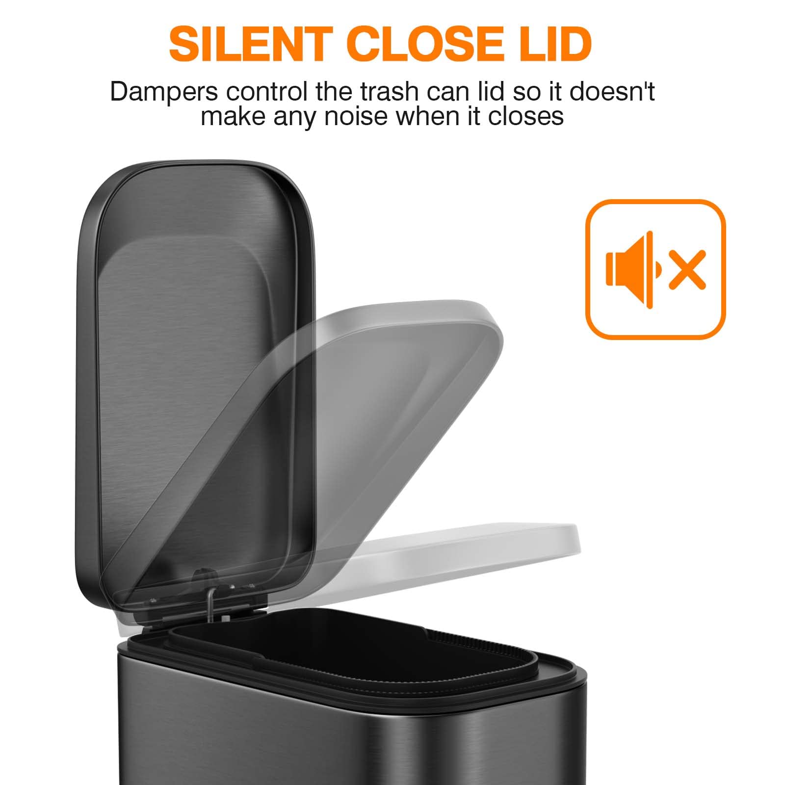 Bethebest 4 Gallon Black Bathroom Trash Can With Soft Close Lid,Rectangular Garbage Can With Foot Pedal For Bathroom,Kitchen,Bed