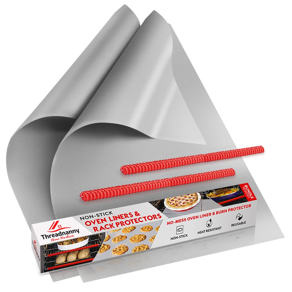 Oven Liners For Bottom Of Oven Silver (2-Pack) Bundled With Oven Rack Shields (2-Pack) - Large Oven Mat For Bottom Of Oven (17''
