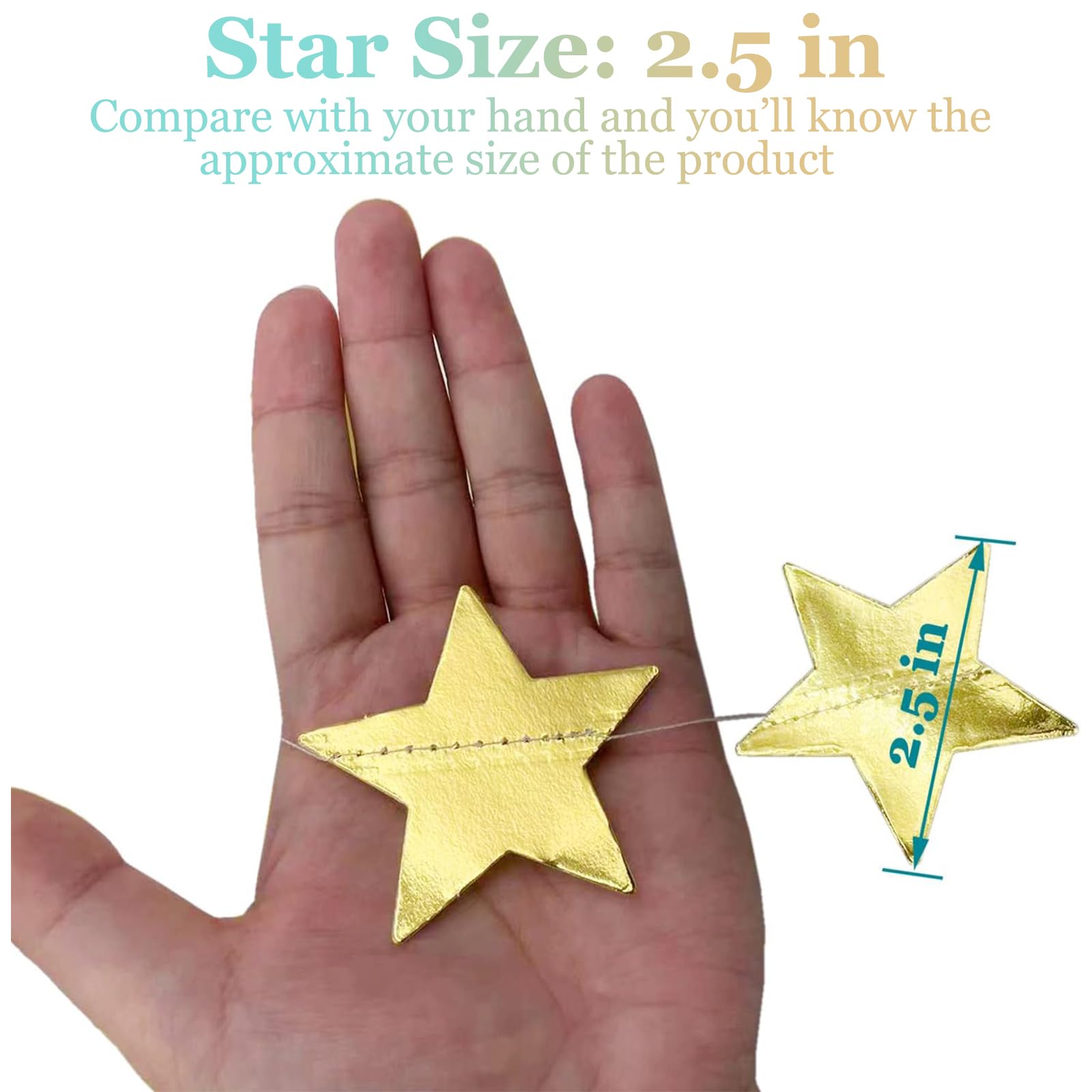 Yzurbu Gold Star Garland, 78 Feet Double Side Hanging Sparkly Paper Star Banner Decorations for Birthday Wedding Engagement Baby