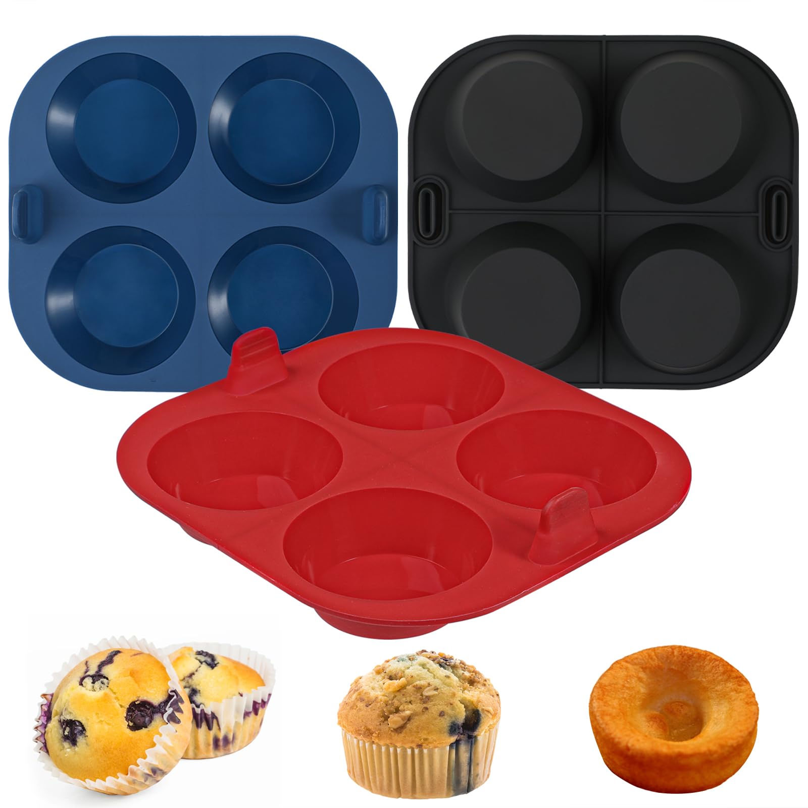 Webake 3Pcs Silicone Air Fryer Muffin Pan For Baking 4 Cavity Air Fryer Cupcake Pans Non Stick Food Grade And Bpa Free Muffin Ti