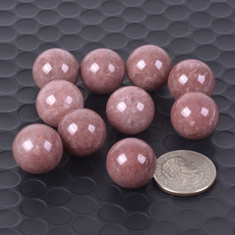 Justinstones Natural Strawberry Quartz Tumble 20mm Gemstone Healing Crystal Energy Ball Round Sphere Specimen Collection Pocket