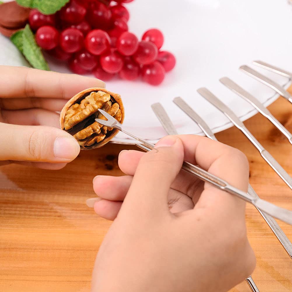 12Pcs Stainless Steel Lobster Crab Seafood Pick Forks And Scoop Nut Forks Seafood Picker Fork Kitchen Tools, Silver