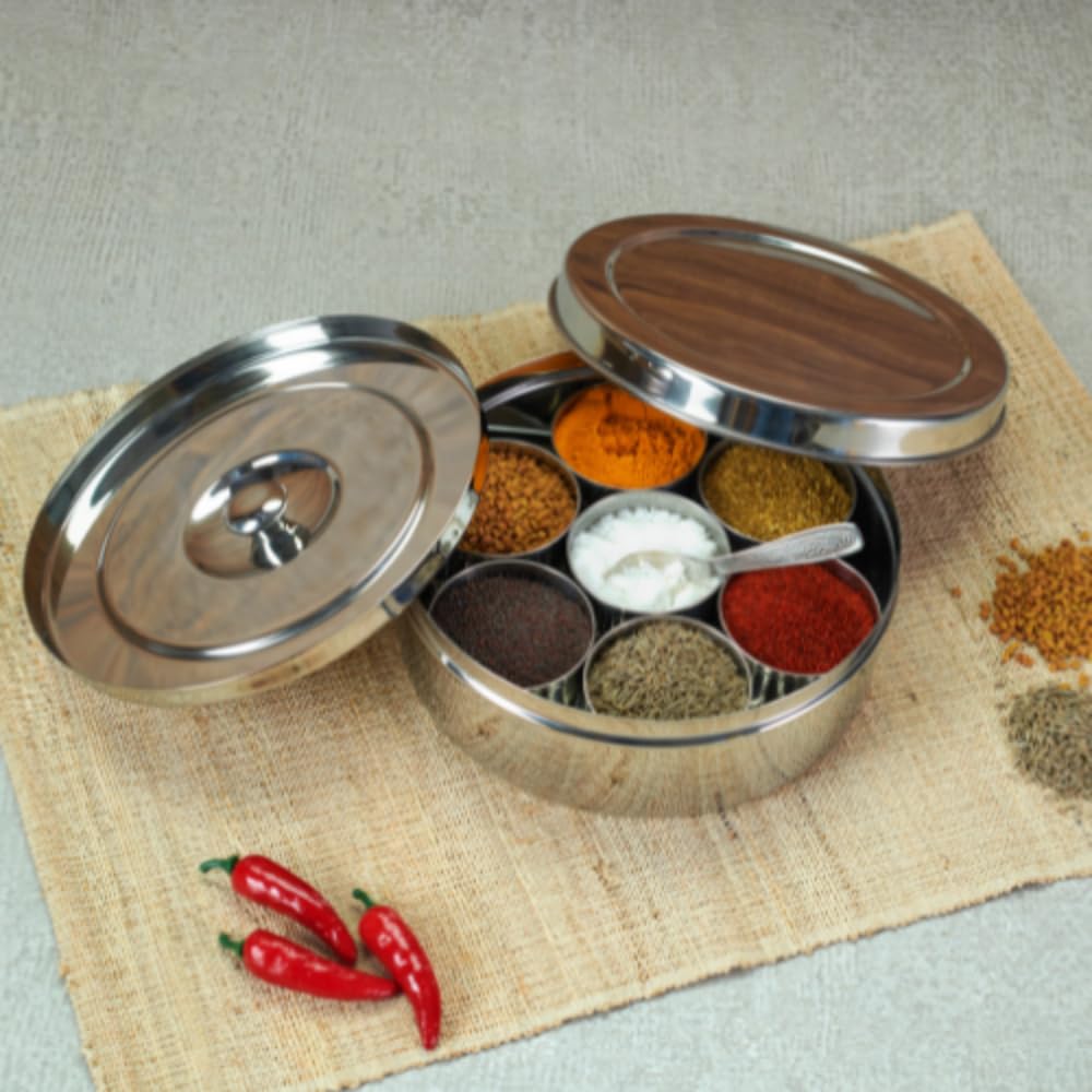 Vinod Stainless Steel Masala Dabba No.13, Diameter 8.8 Inch