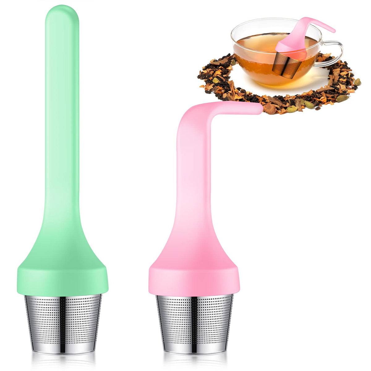 2Pcs Tea Infuser,Extra Fine Mesh Tea Cup Filter Silicone Handle Perfec ...