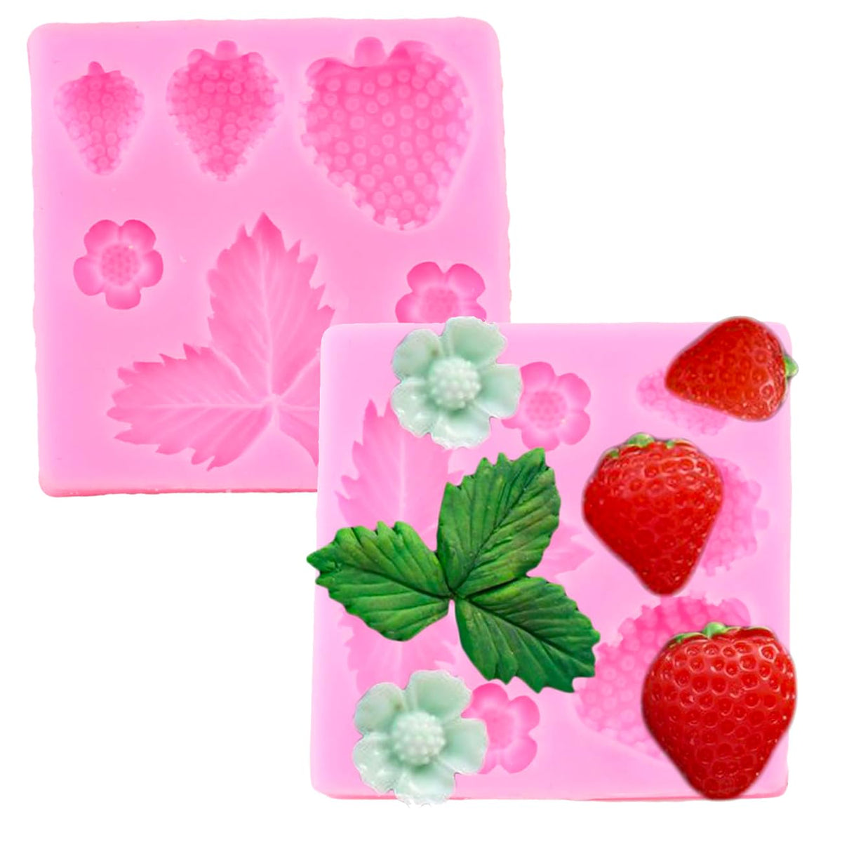 2 Pcs 3D Strawberry And Flowers Silicone Mold For Diy Chocolate Gum Paste Handmade Ice Cream Crystal Cupcake Cake Topper Decor I