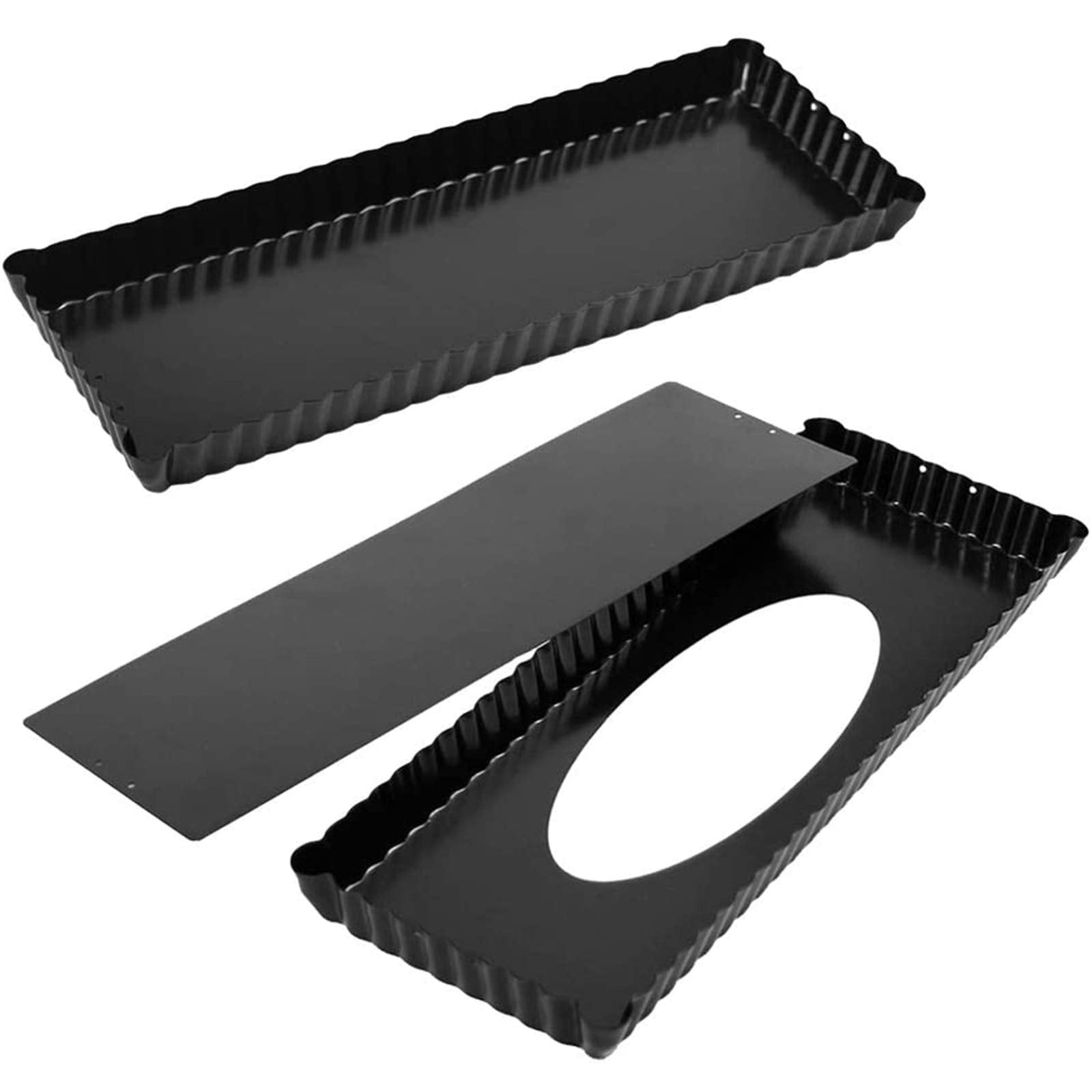 Webake 14 Inch Heavy Gauge Carbon Steel Non-Stick Rectangular Tart Pan With Removable Bottom Quiche Baking Pan (Pack Of 2)