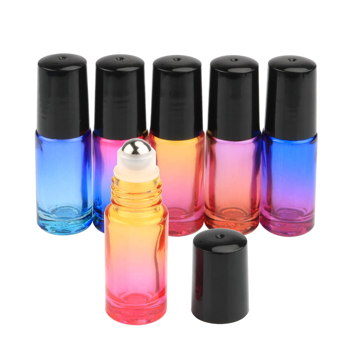 Wresty Gradient Color Roll On Bottles Thick Glass Empty Refillable Fragrance Perfume Essential Oil Glass Roller Bottles Metal Ro