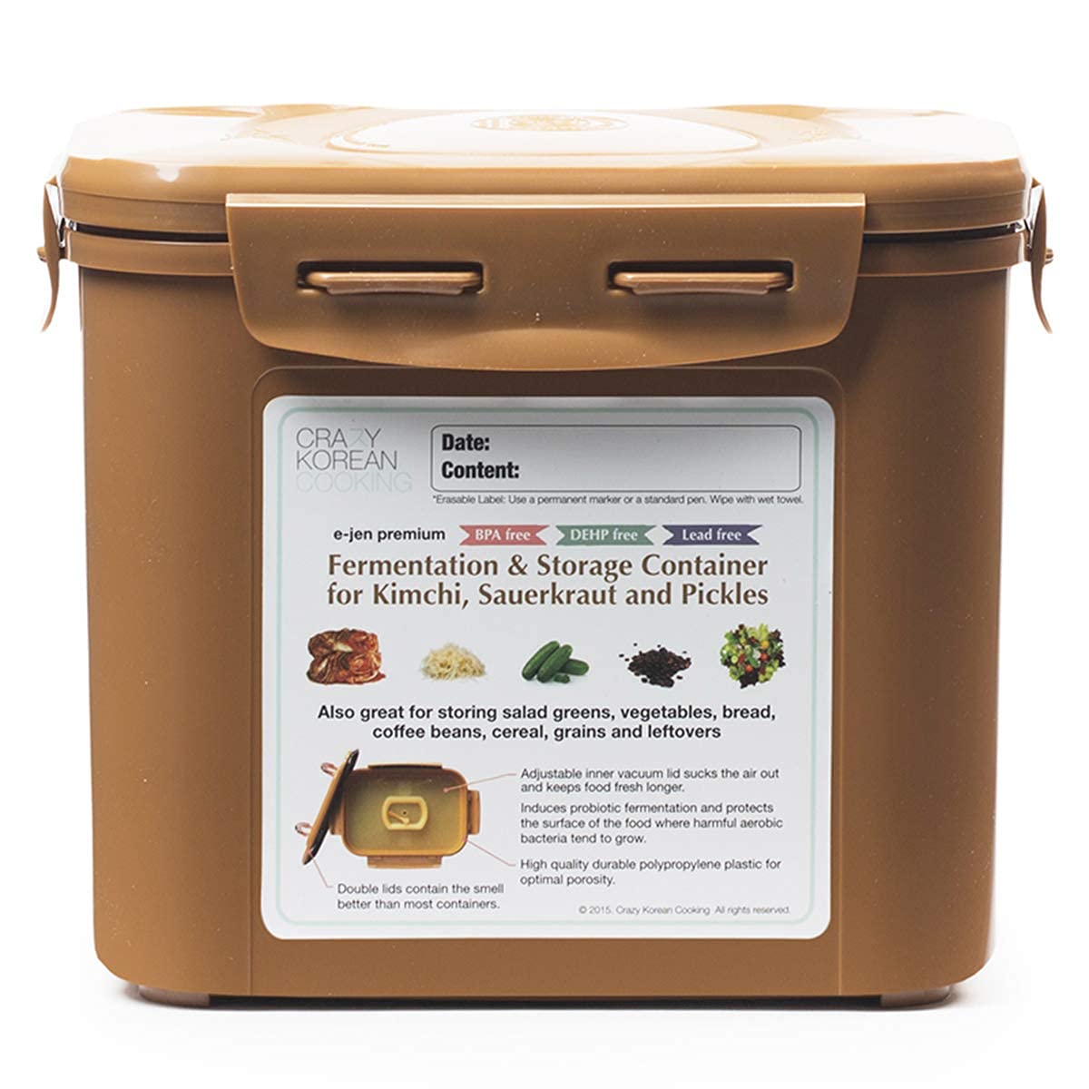 Authentic Crazy Korean Cooking Kimchi Container 0.9 Gal (3.4L) 2 Pack