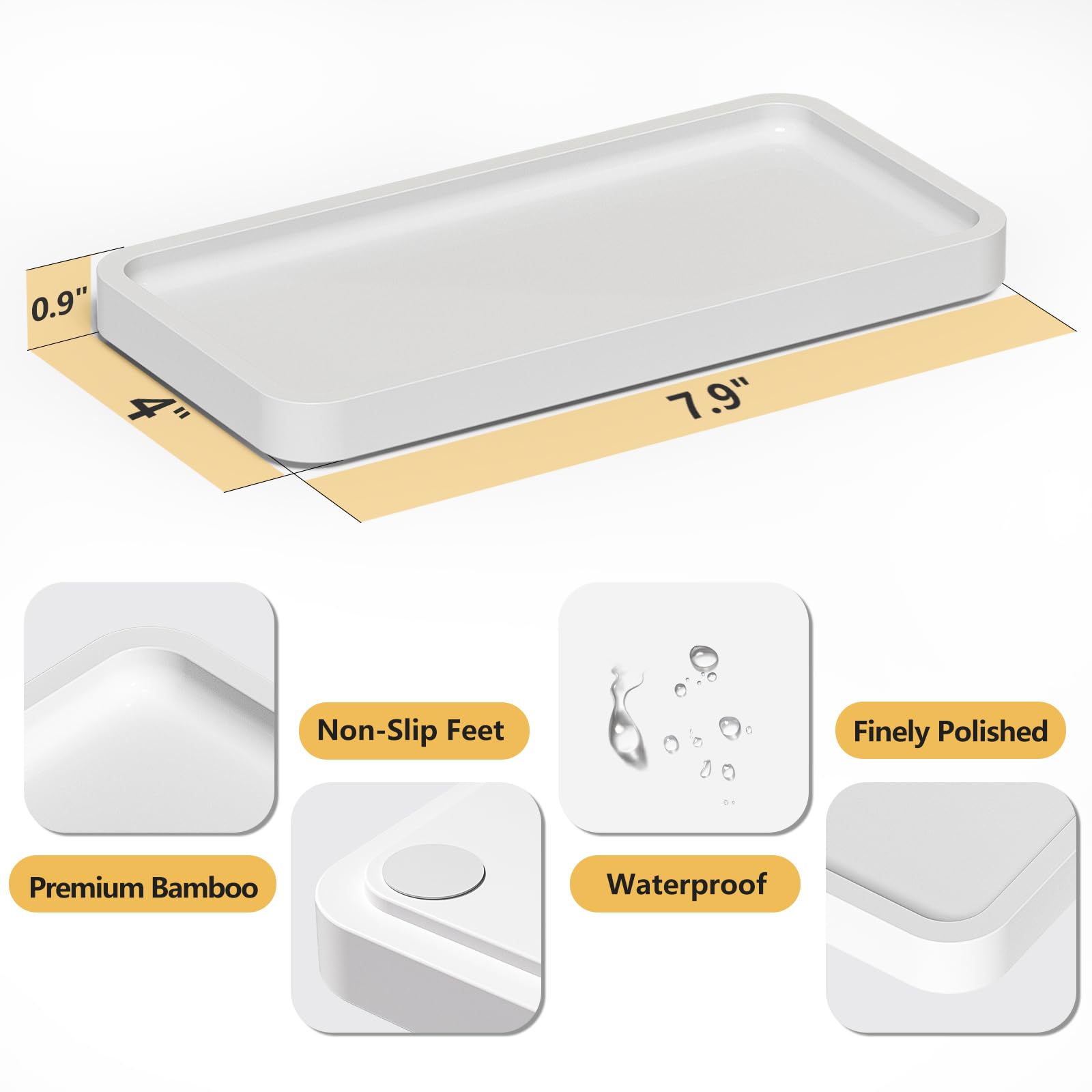 Weenson Vanity Tray, Bathroom Tray For Makeup, Perfume, Jewelry Soap Dispenser, Decorative Tray For Candle, Keys, Small White Tr