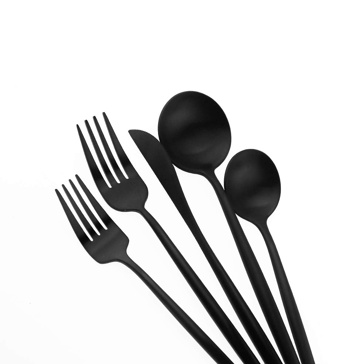 Matte Balck Silverware Set Gugrida 5-Piece 18/10 Stainless Steel Satin Finish Flatware Set Kitchen Utensil Set Tableware Travel Cutlery Set for Camping Office or School Lunch  Dishwasher Safe