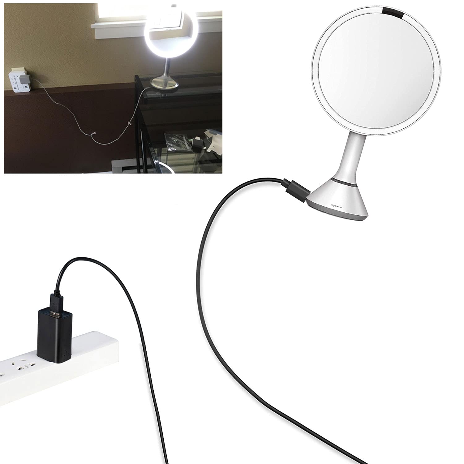 Rahhaze Replacement Micro Usb Charging Cable Cord For Simple Human Mirror Compatible With Simplehuman Mirror 5'' 8'' Round Light