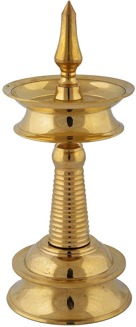 Antique Collection Brass Kerala Nilavilakku Diya Lamp (Gold, 9 x 9 x 21.5 cm)