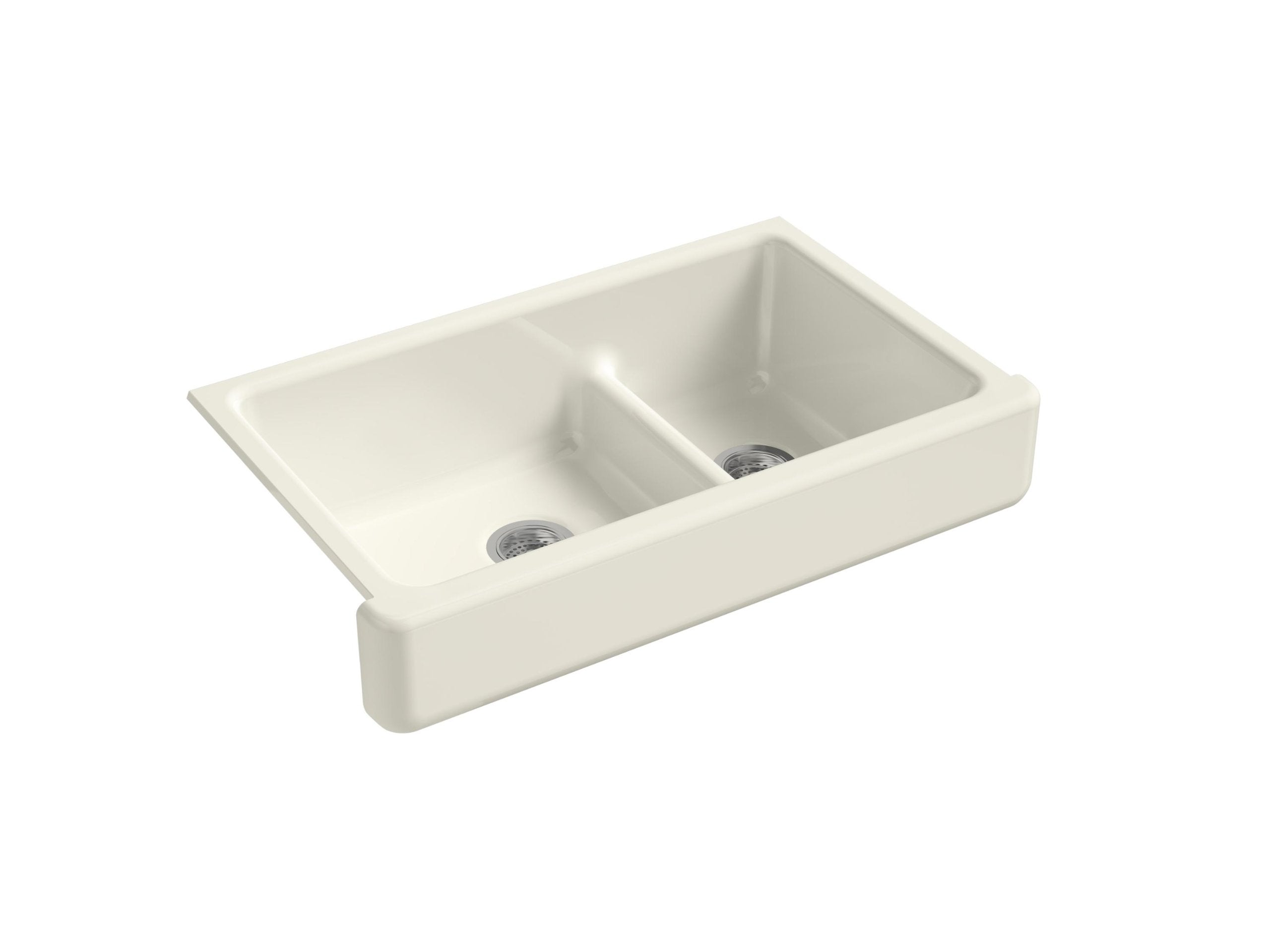Kohler 6426-96 Whitehaven Smart Divide 35-1/2 undermount double-bowl farmhouse kitchen sink with short apron, Biscuit