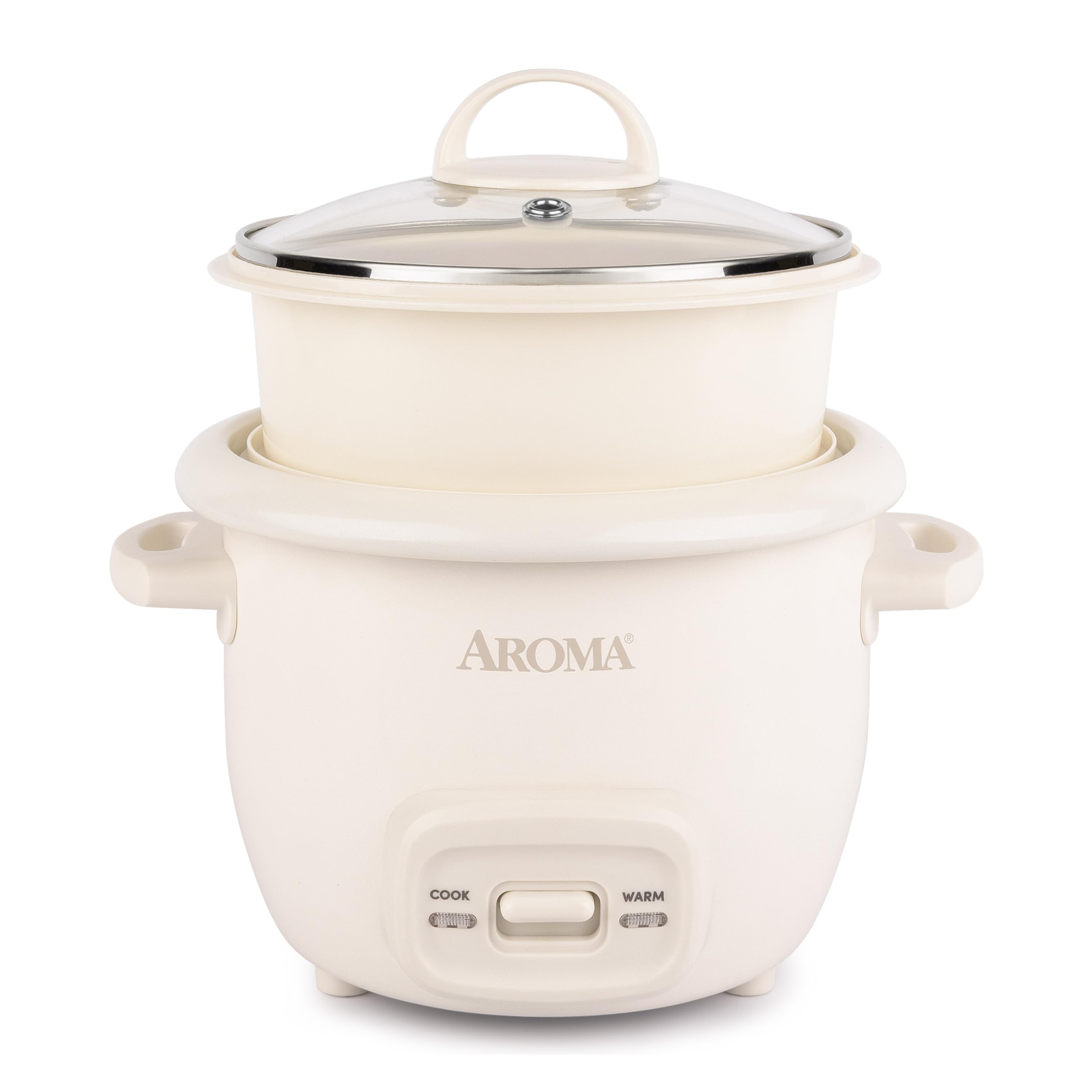 AROMA CoreCoat Mini Rice Cooker (3 Cups Cooked) with Nonstick Ceramic Pot Coating, Glass Lid, and PopUp Steamer Tray, 0.8 Quart