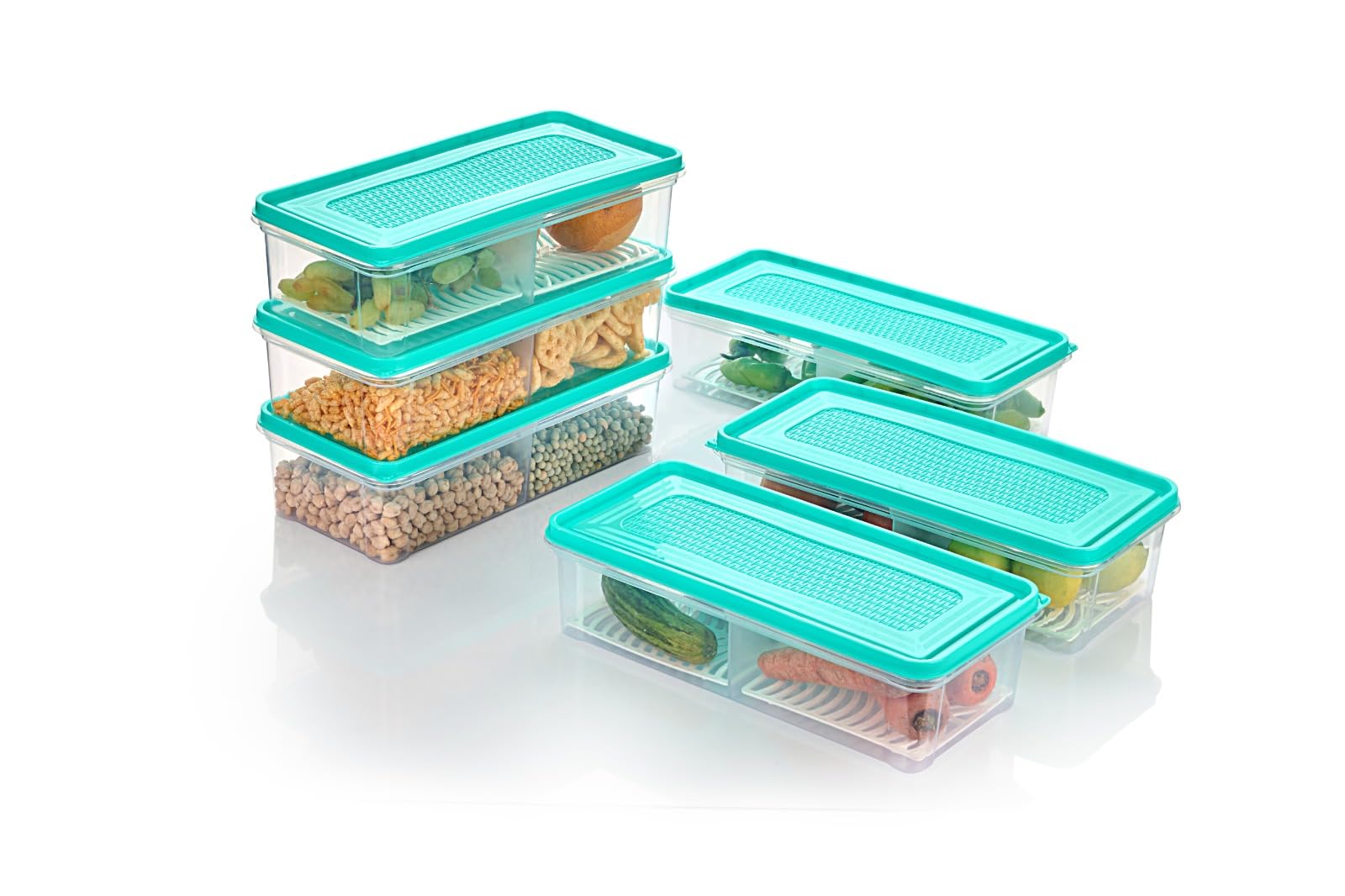Xiran 6 Fridge Storage Boxes 2 Partition Fridge Organizer With Removable Drain Plate And Lid Stackable Fridge Containers Storage