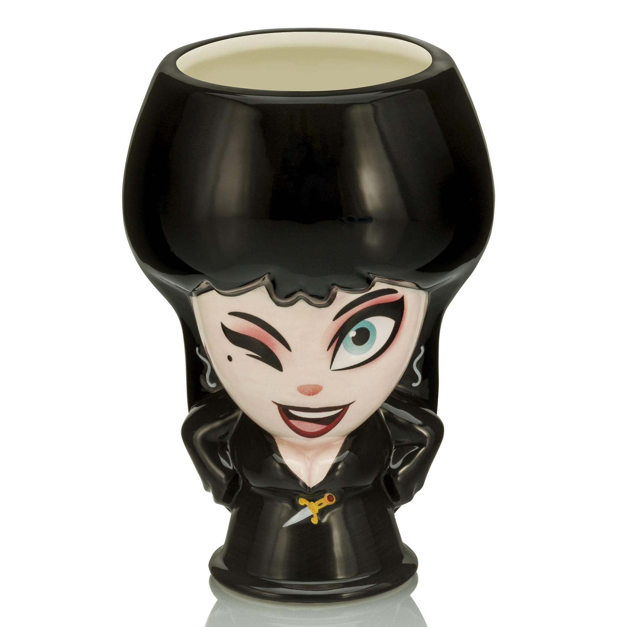 cupful of cute Mistress of the Dark Elvira ceramic Mug  Holds 18 Ounces