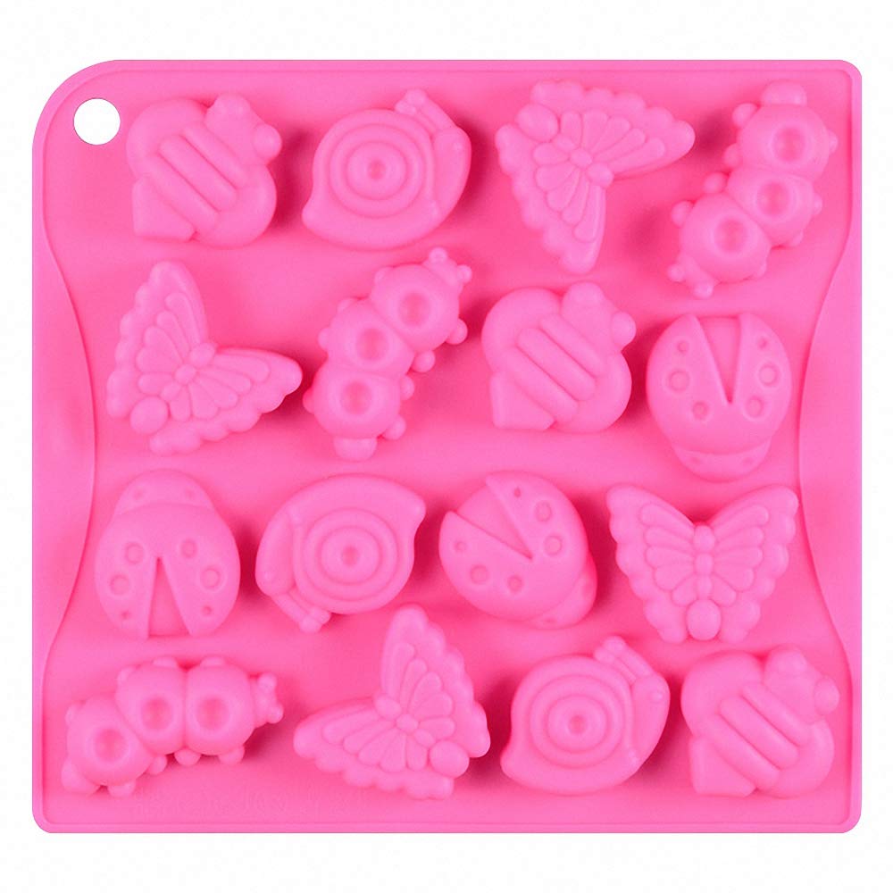 2Pcs 16 Cavity Insect Silicone Molds Butterfly Snail Ladybug Bee Bug Chocolate Candy Mold Insects Crayon Wax Melt Mini Soap Moul