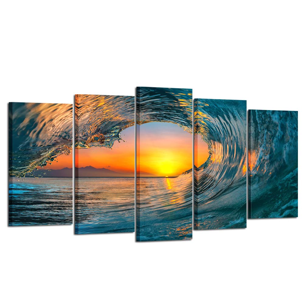 Kreative Arts Large 5 Piece Sea Waves Wall Art Modern Framed Giclee Canvas Prints Seascape Artwork Ocean Beach Pictures Painting