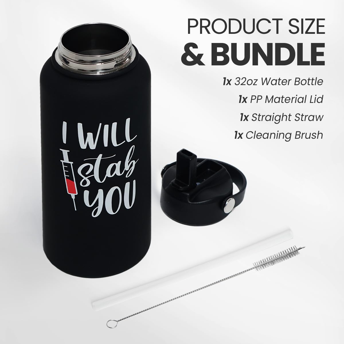 SANDJEST Nurse Gifts for Women - I Will Stab You Water Bottle 32oz Stainless Steel Insulated with Lid, Nurse Appreciation Gifts