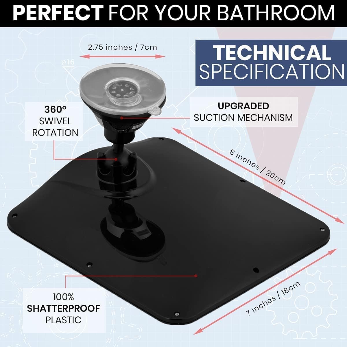 Mirrorvana Fogless Shower Mirror For Shaving With Upgraded Suction, Dual Anti Fog Design, Shatterproof Surface & 360 Swivel, 8''