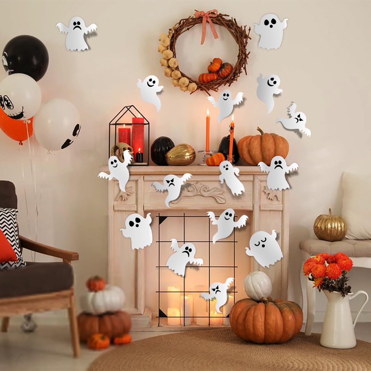 21 Pieces Halloween Ghost Wall Decor Cute Ghost Wall Stickers Reusable Halloween Decoration 3D White Small Ghost Wall Decals Sup