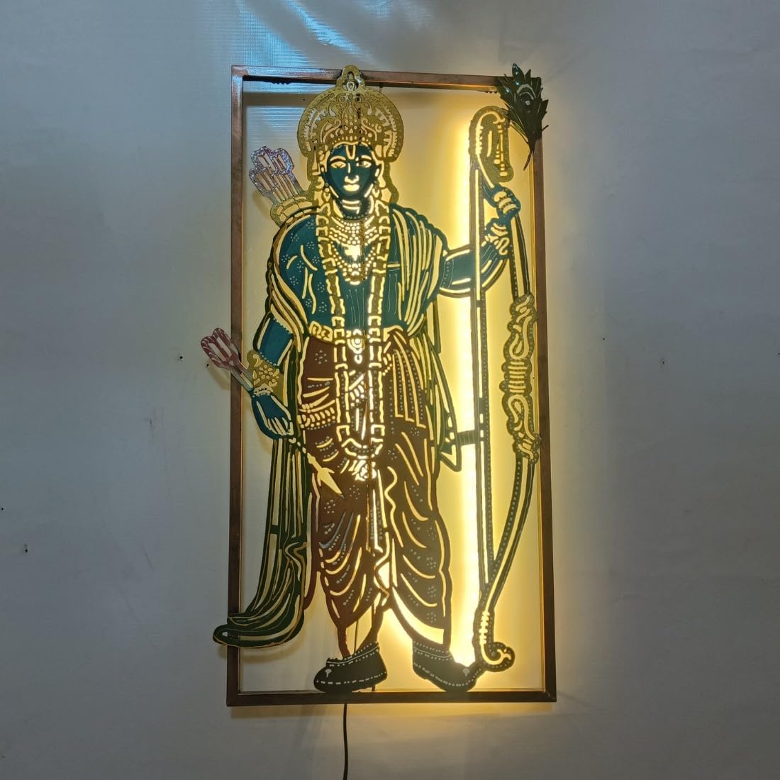 HANSART Shri Ram Wall Art Frame with LED, Ramji Metal Wall Decor, Divine Presence for Home or Office (15 x 30 Inches)