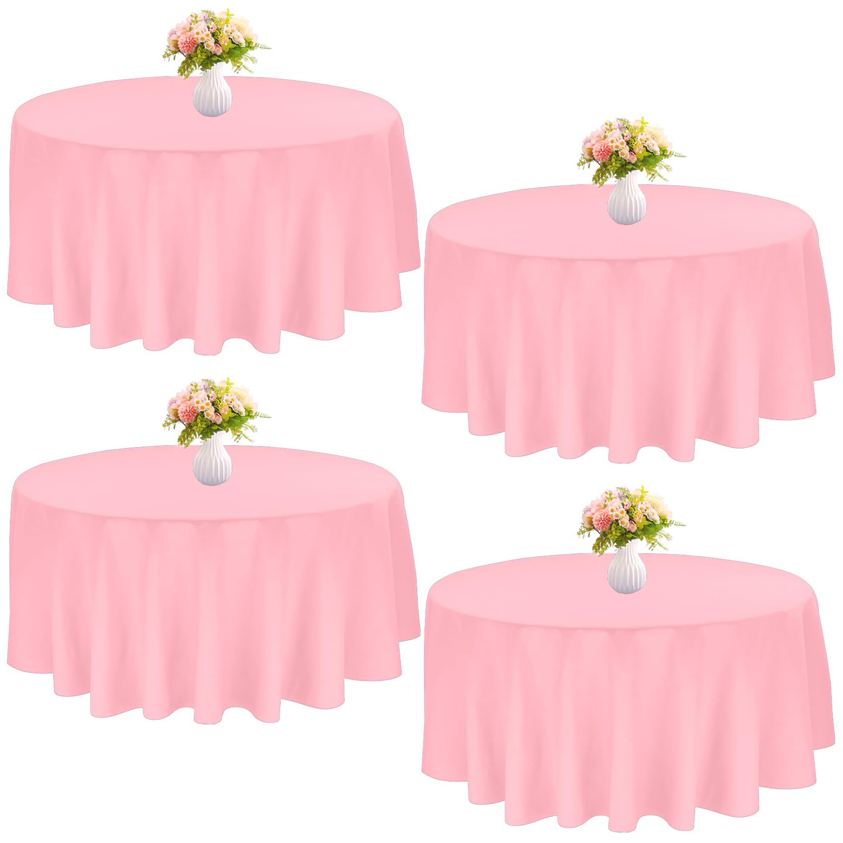 Jalancy 4 Pack Round Tablecloth 90 Inch Polyester Round Table Cloth Pink Tablecloths For Round Tables Washable Fabric Table Cove