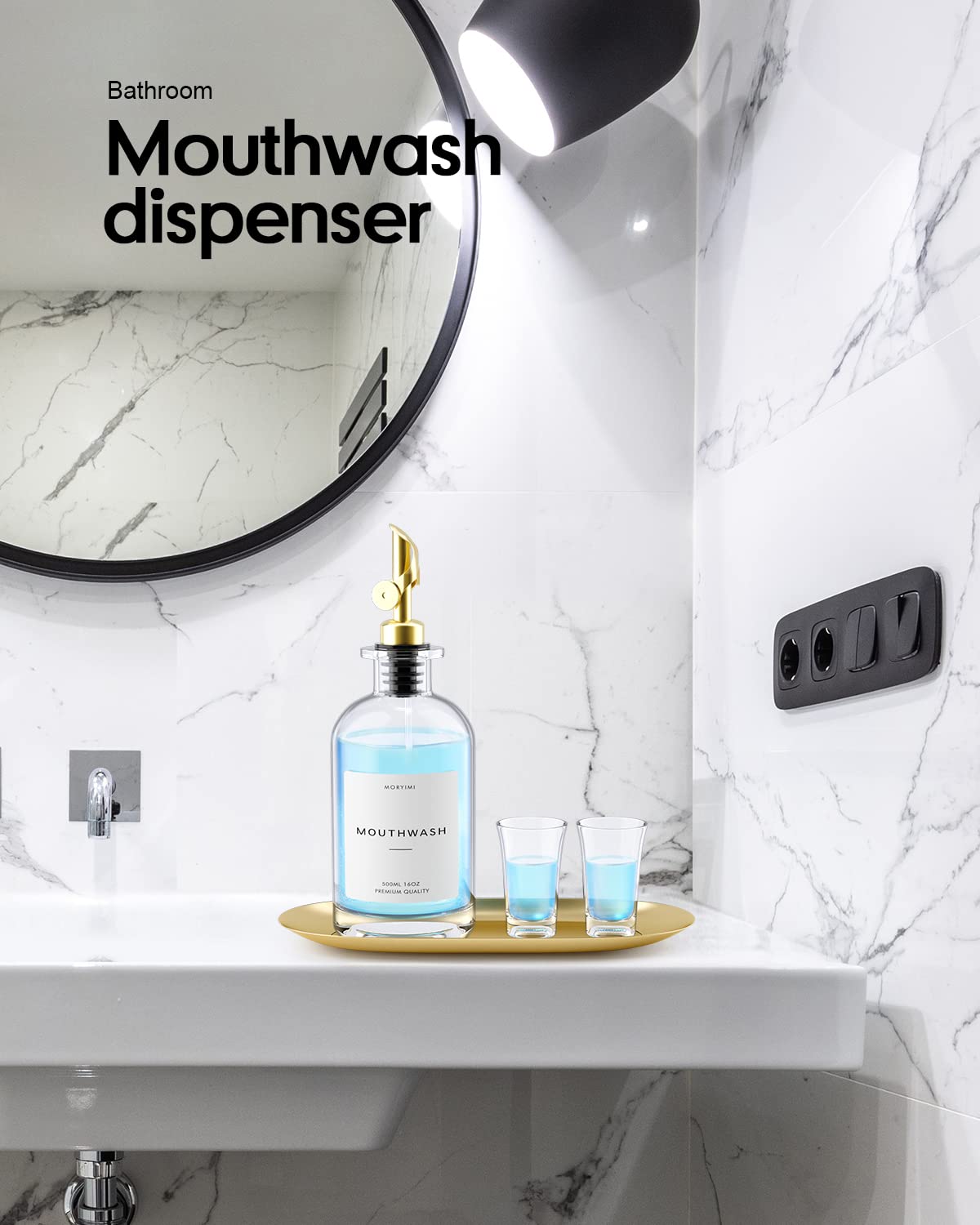 Moryimi Mouthwash Dispenser, 16Oz Glass Mouthwash Decanter For Bathroom, Mouth Wash Container Mouthwash Bottle With Pour Spout,