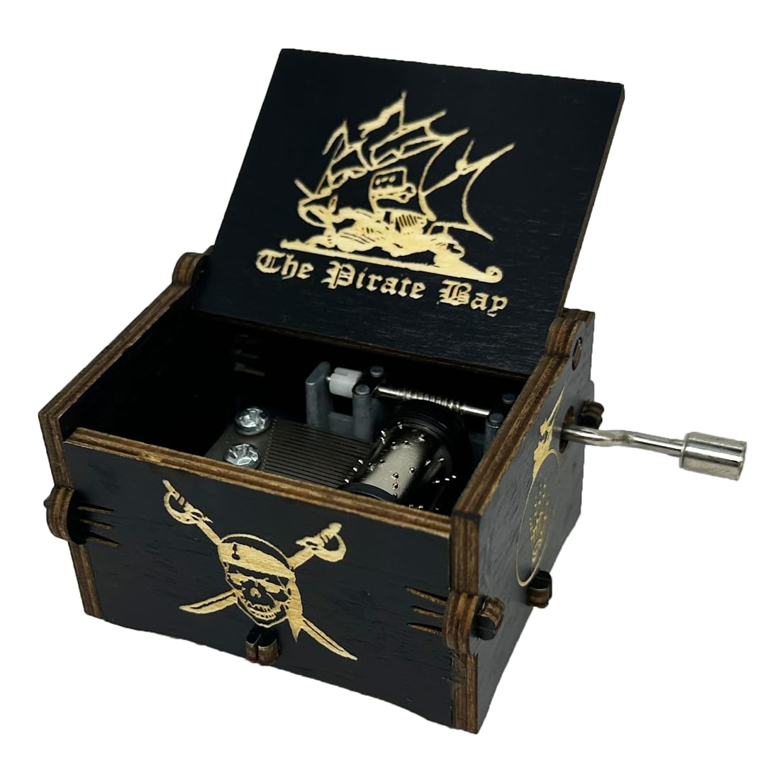 Pirates of The Caribbean Music Box Hand Crank Musical Box Carved Wooden,Play (Davy Jones Theme, Black)