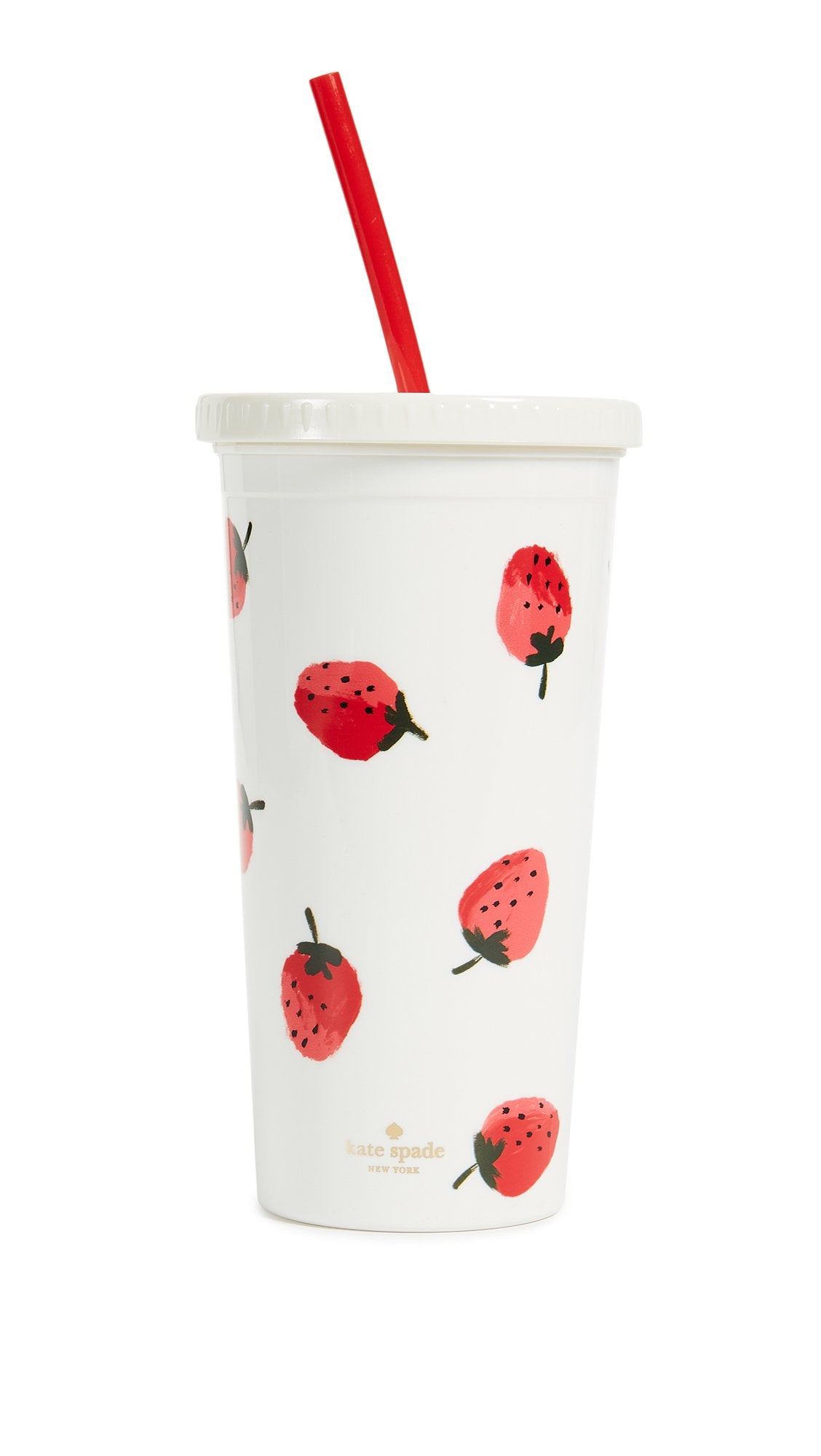 Kate Spade New York Insulated Tumbler With Reusable Straw, 20 Ounce Acrylic Travel Cup With Lid, Strawberries