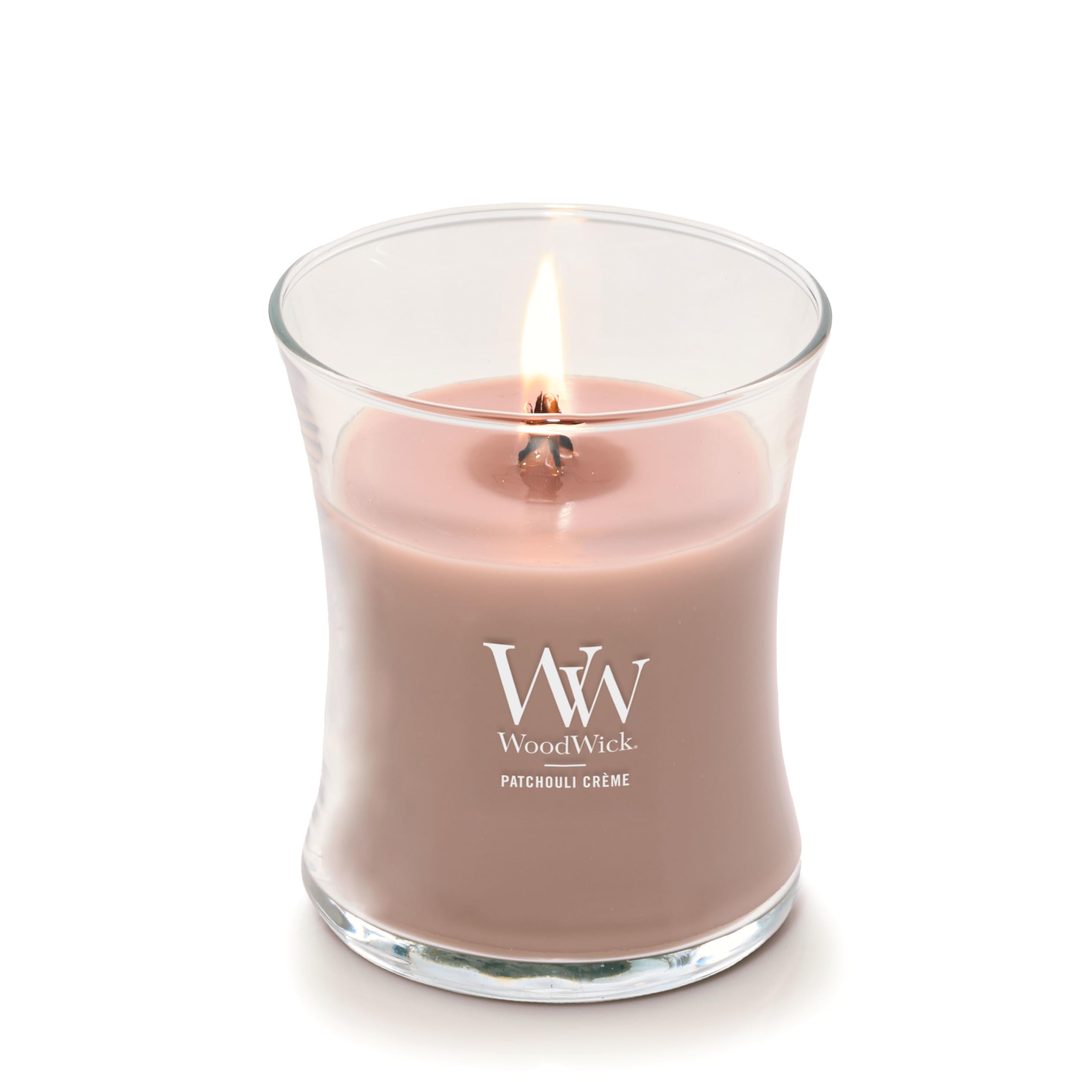 WoodWick Patchouli Crme Gifts for Women and Men, 9.7 oz Medium Hourglass Candle with Crackling Wick