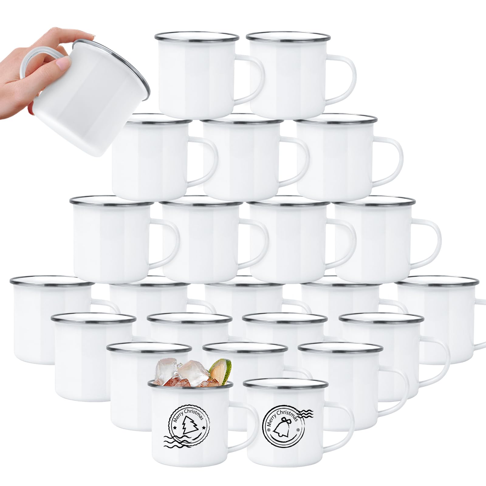 YOUKE OLA 24 Pack Sublimation Blanks Enamel Mug Camping Outdoor Coffee Travel Metal Mug with Silver Rim for Heat Transfer DIY Gi