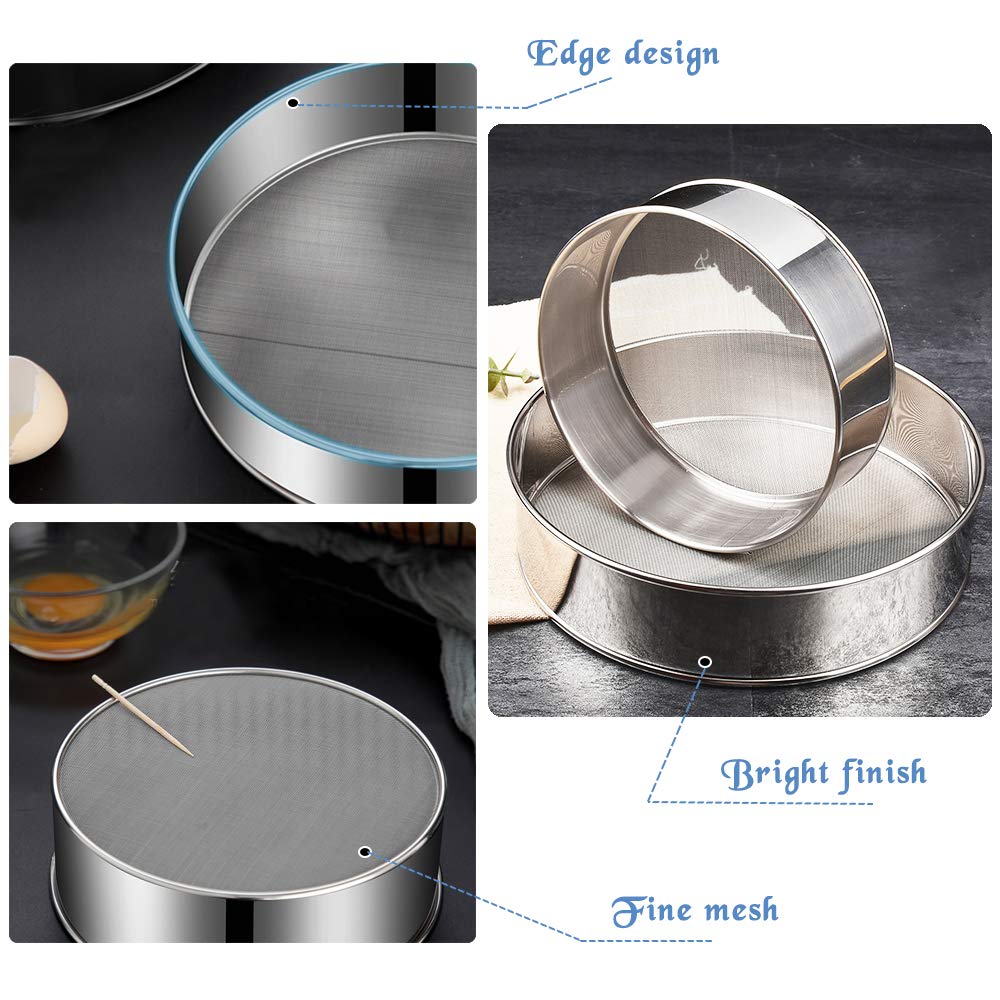 2 Pack Flour Sifter,Stainless Steel Fine Mesh Strainers Flour Sieve,60 Mesh Round Sifter For Baking Cake Bread (6-Inch And 8-Inc