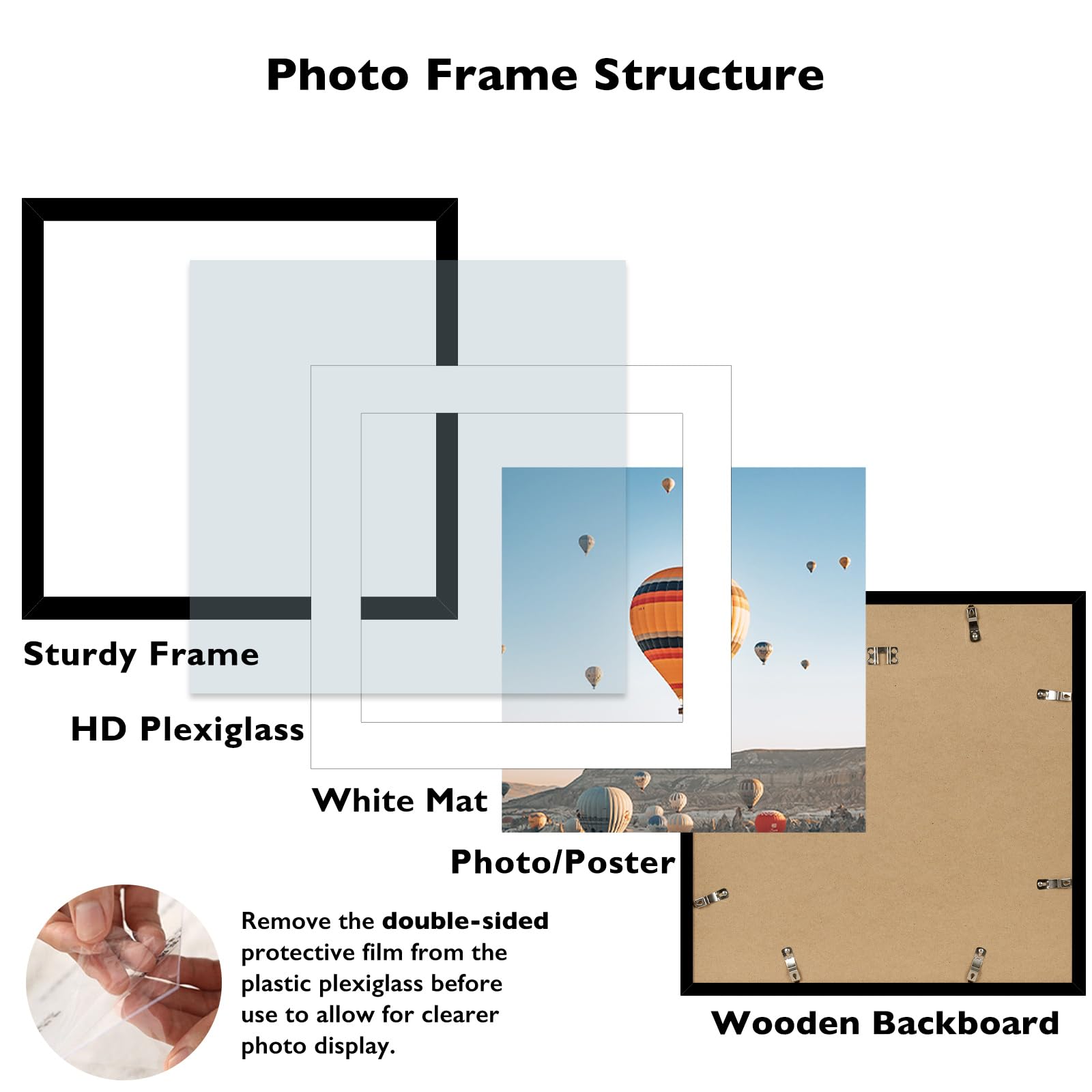 JCJMY 18x18 Picture Frame Black with 14x14 Mat, Display Photo 14x14 with Mat or 18 x 18 Without Mat, Wall Hanging Large 18x18 Po