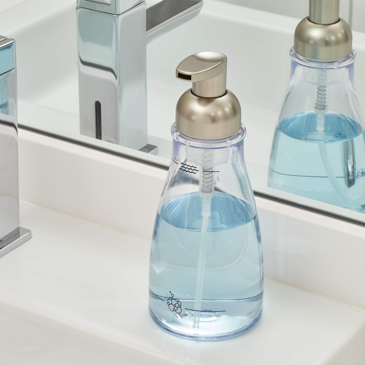 Idesign Foaming Soap Dispenser For Kitchen, Bathroom, Sink, Vanity, 3'' X 3'' X 7.5'', Clear And Brushed Nickel
