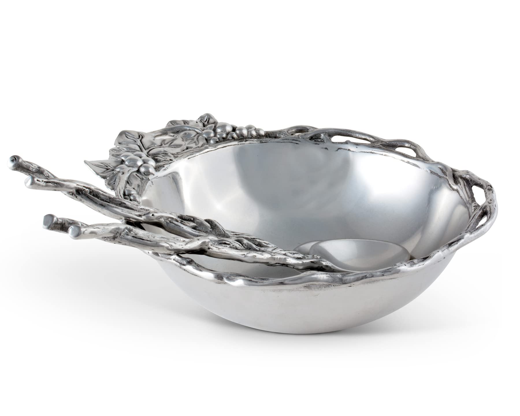 Arthur Court Designs Aluminum Grape Open Vine Salad Bowl And Servers 3-Pc 9.5 Inch Diameter