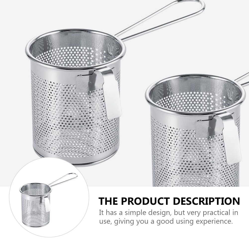 DOITOOL Stainless Steel Pasta Strainer Basket with Handle, Fine Mesh for Boiling Dumplings and Noodles, Silver, Model MB320H3070XZ65