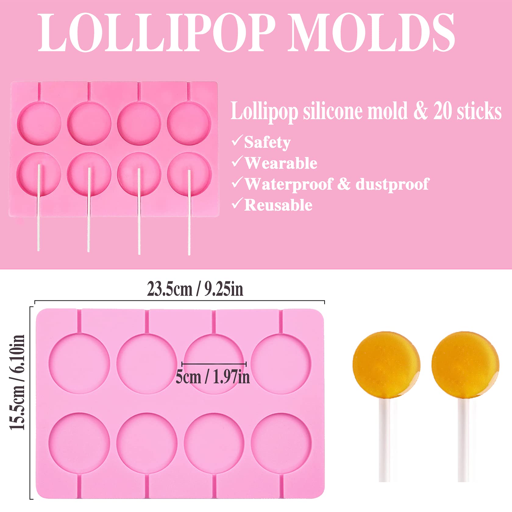 Ionsgako Lollipop Molds Sucker Molds Candy Molds Silicone 8 Rounds Nonstick Hard Candy Silicone Lollipop Mold With 20 Sticks For