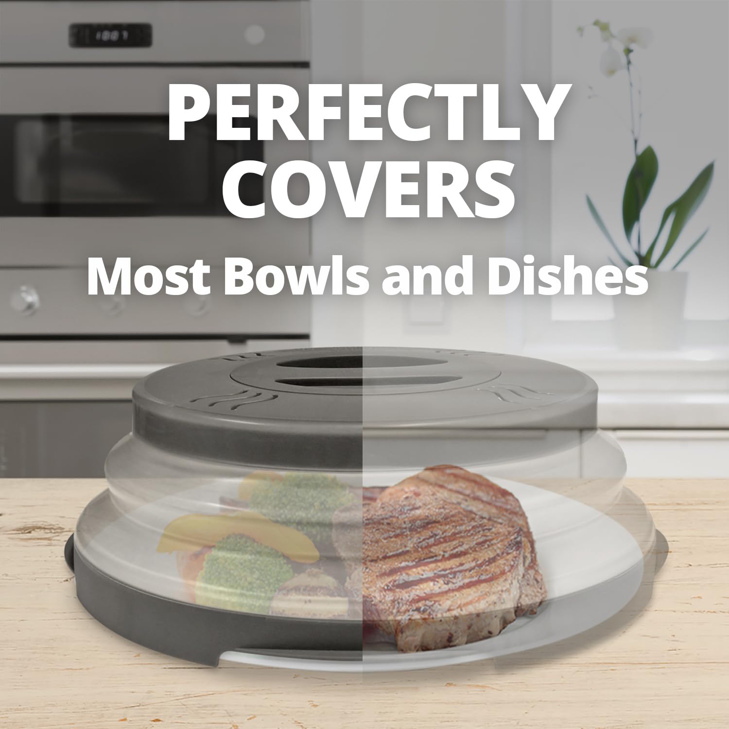 HOVER COVER Microwave Splatter Cover, 12-Inch BPA-Free, Magnetic, Gray, Model HCC-2582-12in