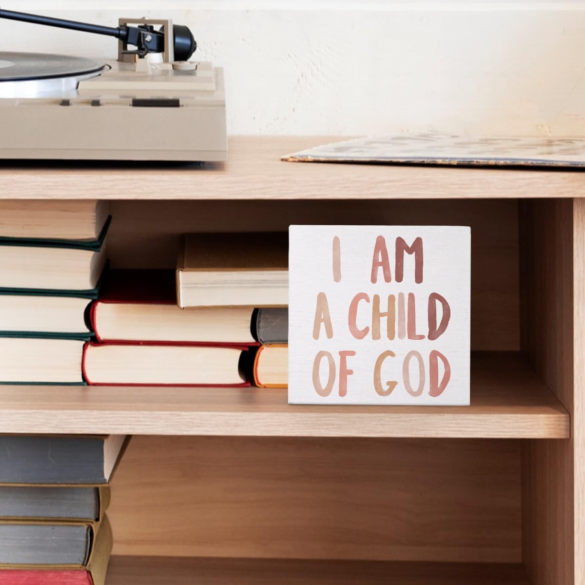 FLVGE Boho Neutral Baby Girl Boy Nursery Decor - I am a Child of God Christian Wood Box Sign Desk Decor, Toddler Boy Girl Room D