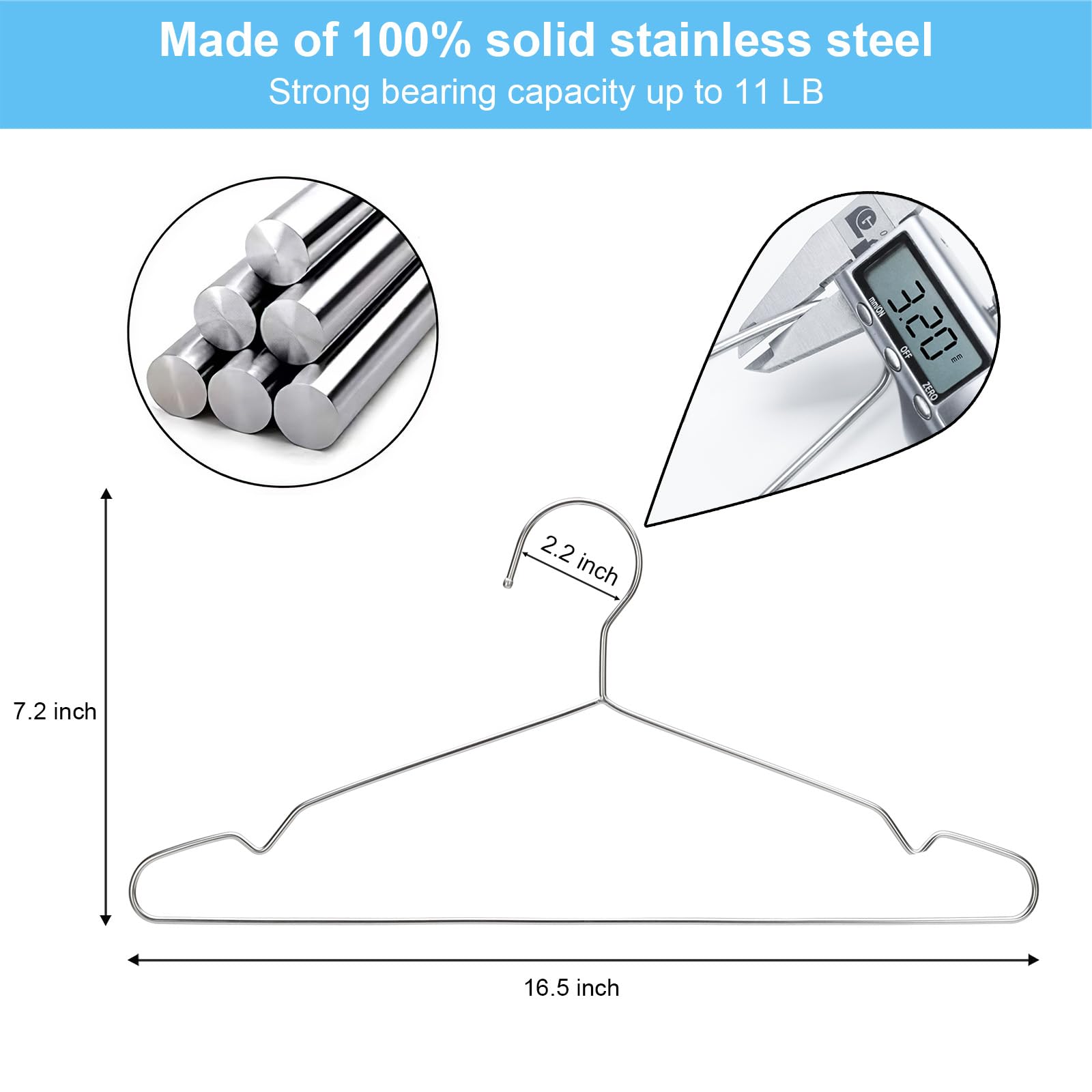 Seropy Clothes Hangers 50 Pack Coat Hangers Wire Hangers Bulk Metal Hangers Non Slip Heavy Duty Clothing Hangers Space Saving Thin Hangers Stainless Steel Hanger for Clothes  16.5 Inch