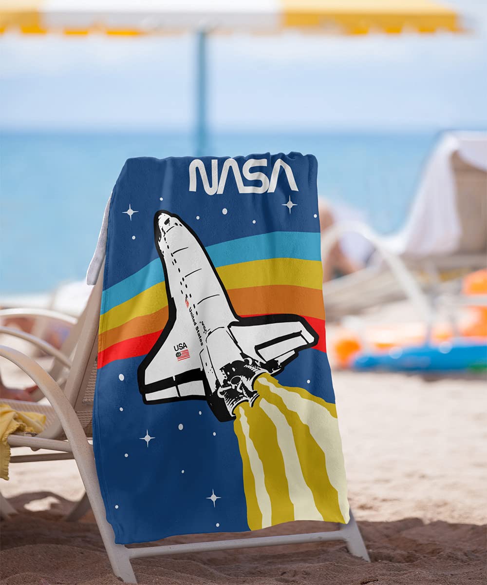 Logovision Nasa Logo Over Space Shuttle With Rainbow Officially Licensed Beach Towel 30'' X 60''