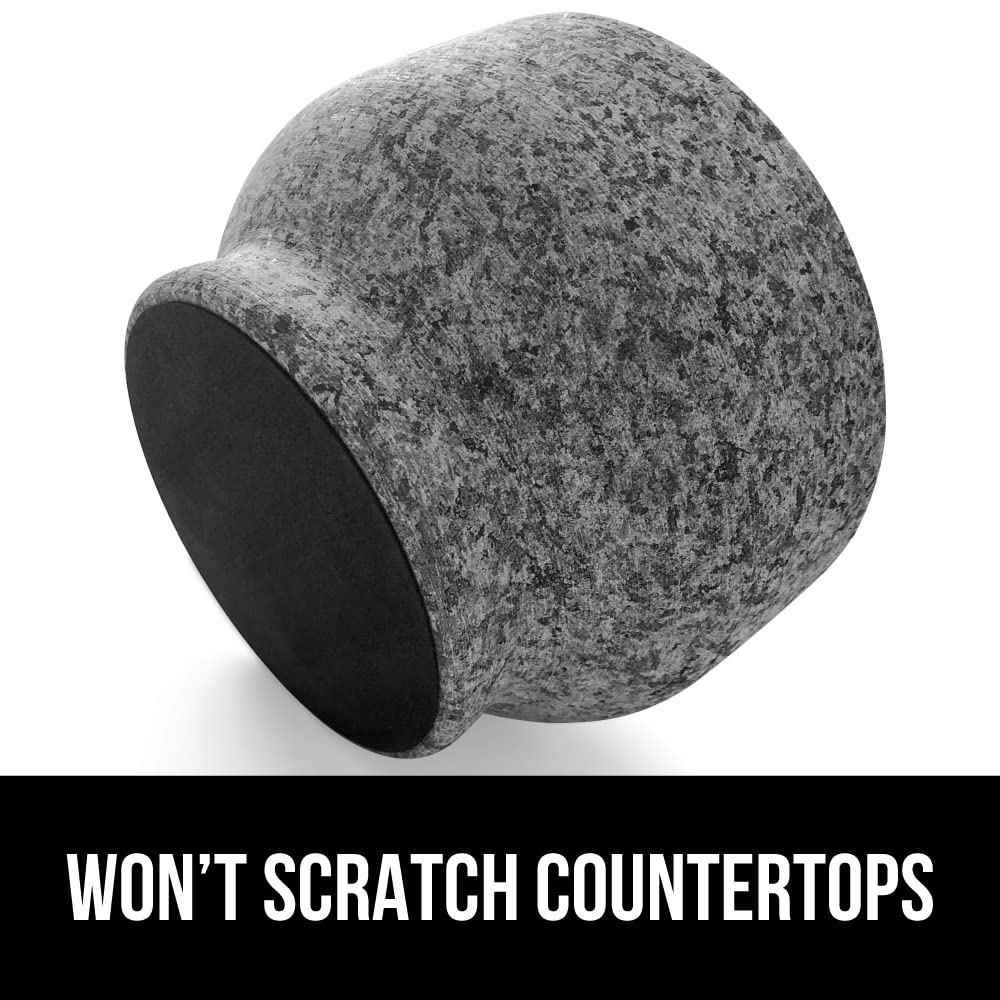 Gorilla Grip 100% Granite Slip Resistant Mortar And Pestle Set, Stone Guacamole Spice Grinder Bowls, Large Molcajete For Mexican