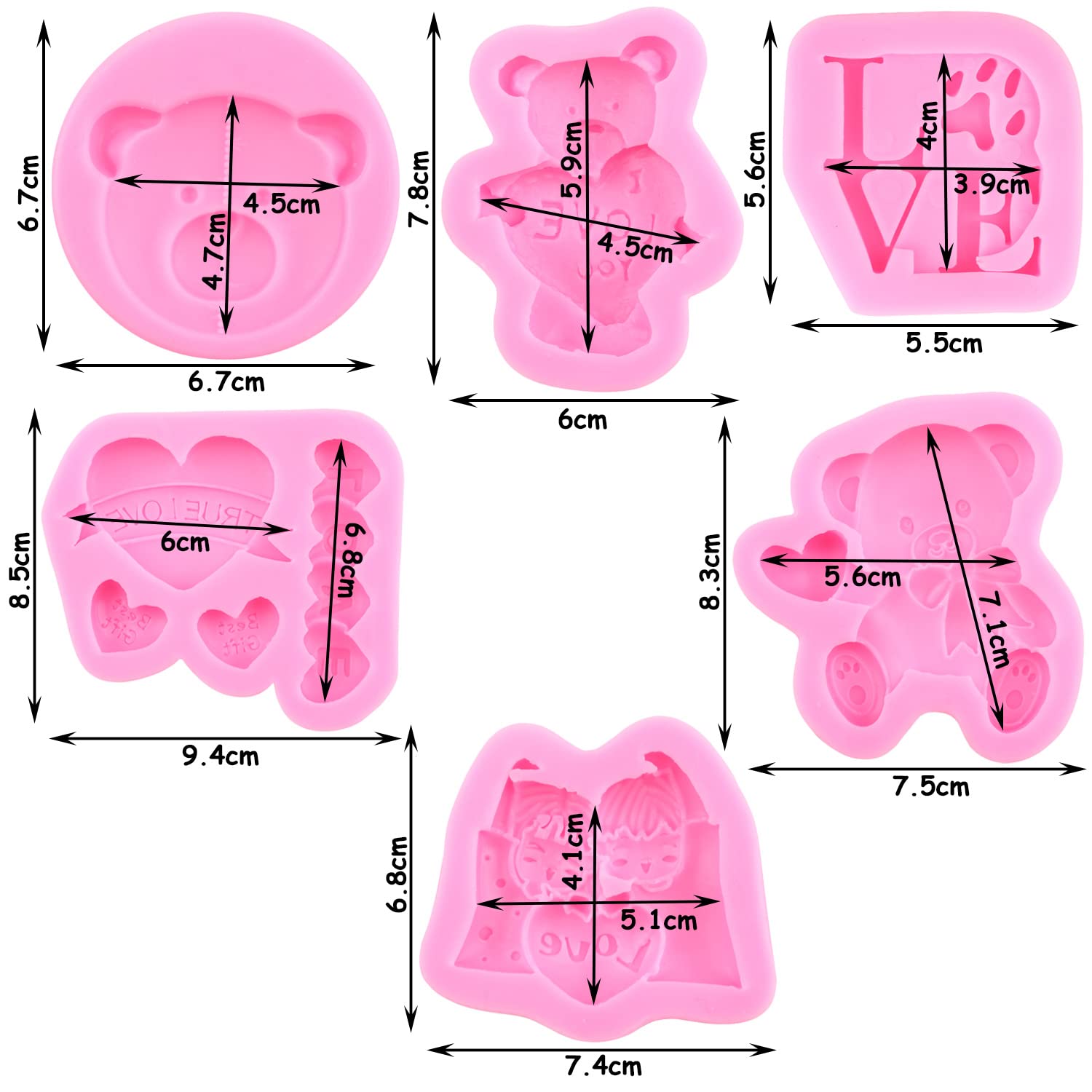Zixiang Valentine'S Day Fondant Molds Wedding Fondant Cake Molds Bear Heart Love Letter Candy Silicone Molds For Chocolate Cake
