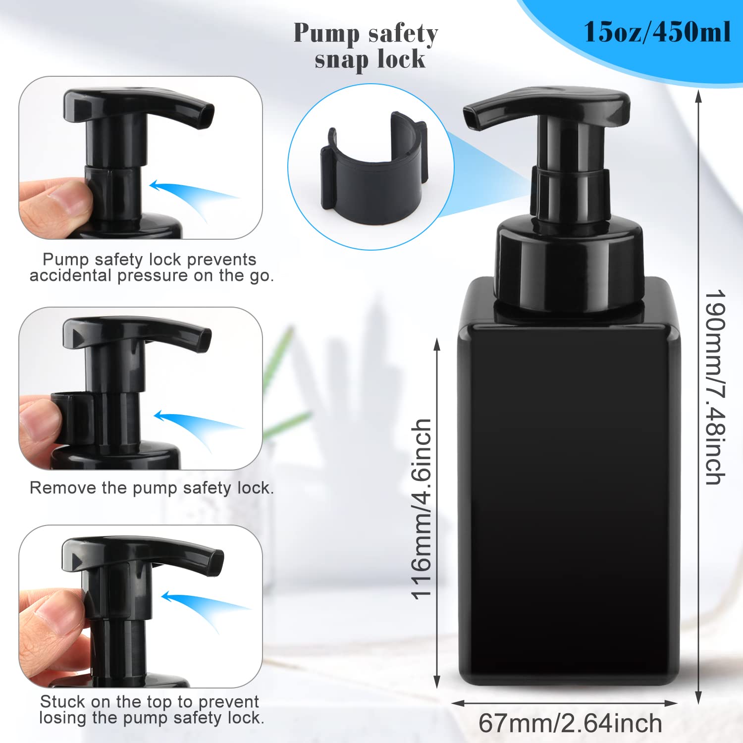 3 Pack 15Oz/450Ml Foaming Soap Dispenser Plastic Foam Pump Bottle Refillable Liquid Soap Container For Shampoo Body Hand Wash Ba
