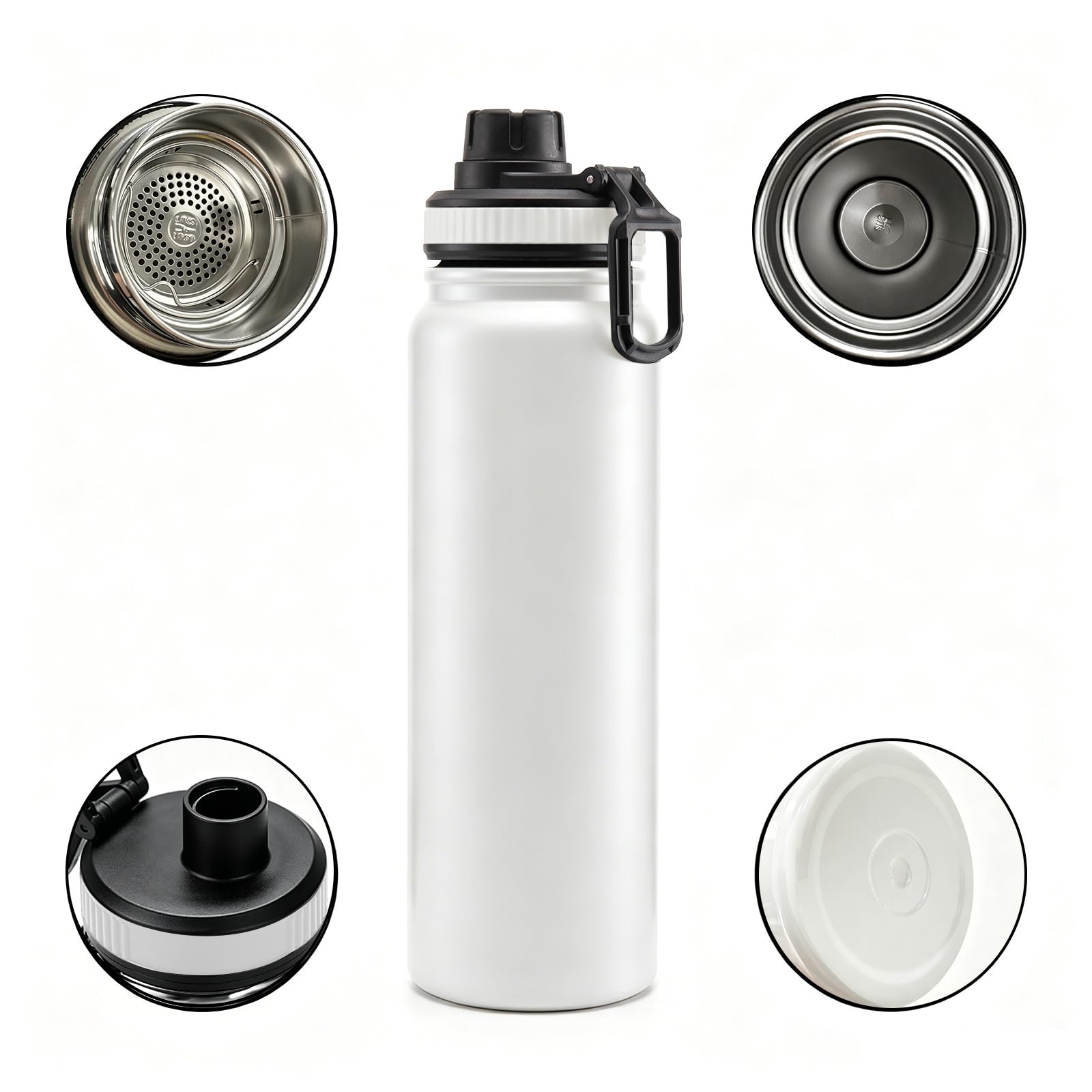 Stainless Steel Insulated Water Bottle white CorrosionResistant Reusable Flask with Strainer, Lightweight Portable Design for C
