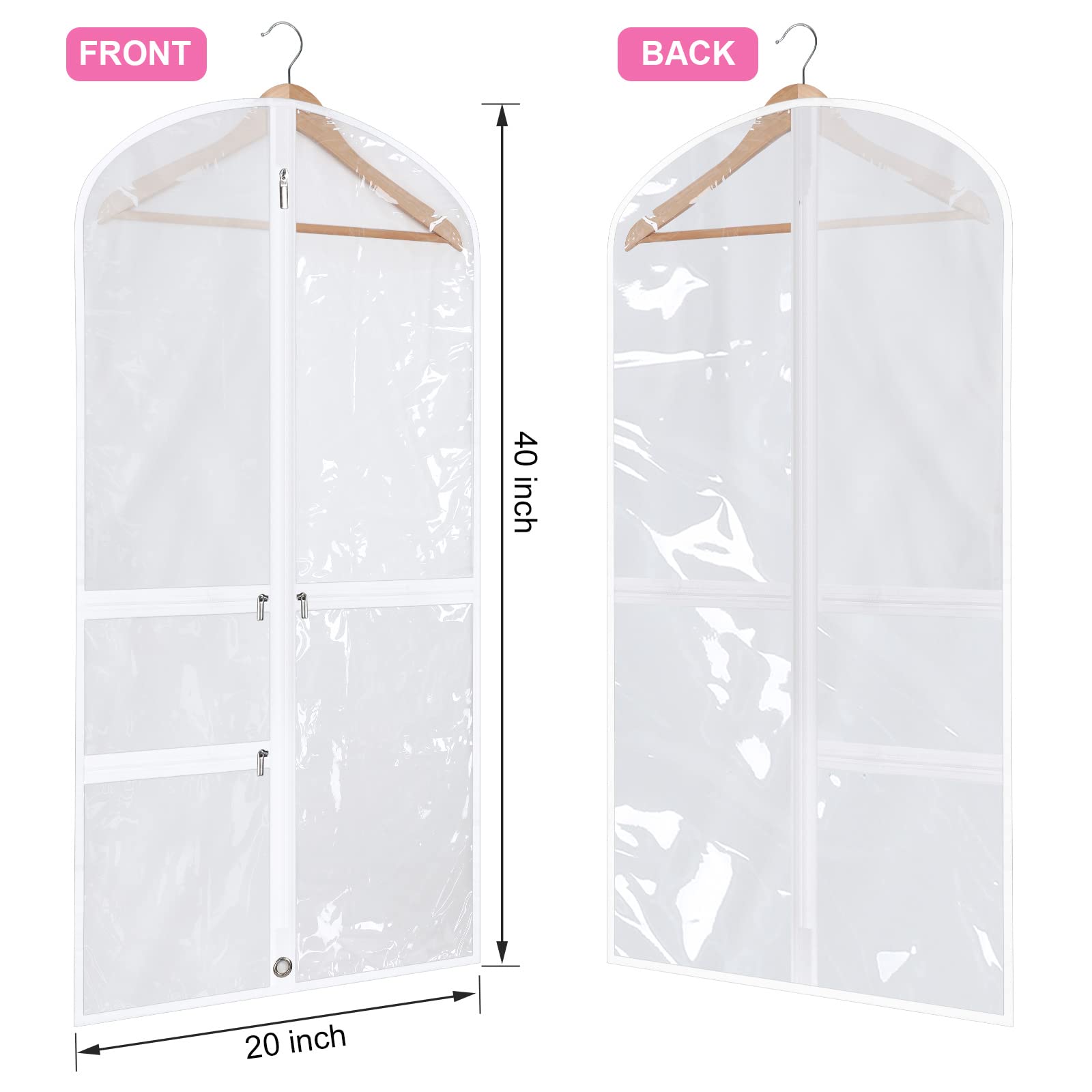 Woanger 6 Pcs Garment Bags For Dance Costumes 20'' X 40'' Clear Pvc With Zippers Garment Bag With Pockets Dance Costume Organize
