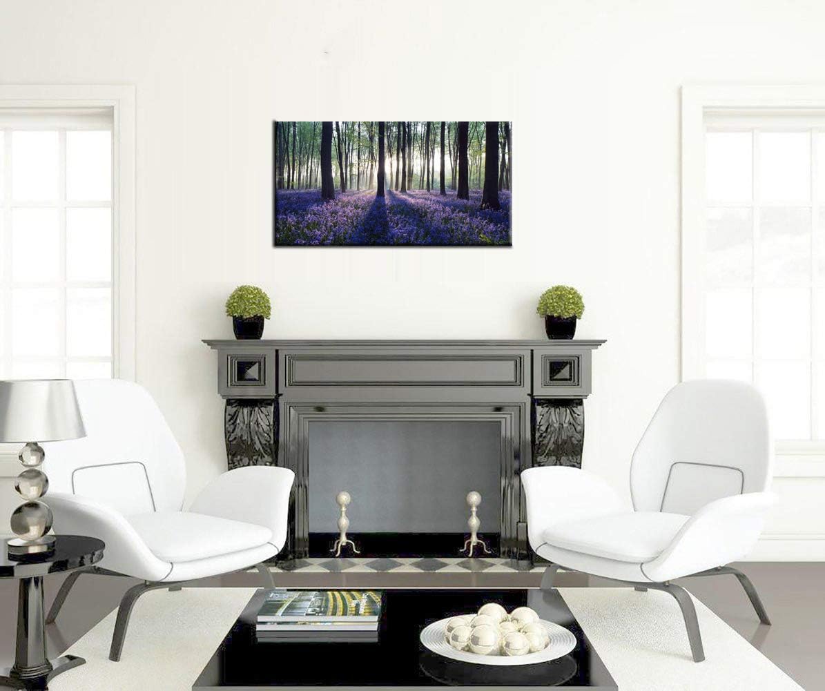 Canvas Wall Art Sunshine In Forests With Purple Lavender Flower Painting Print Long Canvas Artwork Contemporary Nature Picture F