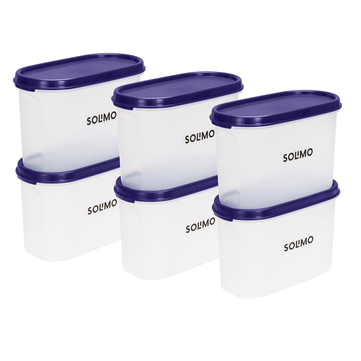 Amazon Brand - Solimo Modular Plastic Storage Containers With Lid | Airtight | Bpa-Free | Set Of 6 | 1.2 L (Blue)